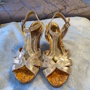 Gianni Bini Gold Cork Wedge Heels